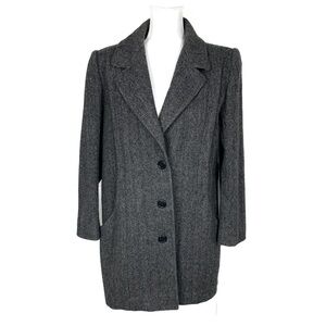 Vintage Alorna Women M Wool Blend Winter Coat Herringbone Gray Classic Old Money